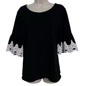 Charter Club Bell Sleeve Black and White Blouse | Size Large